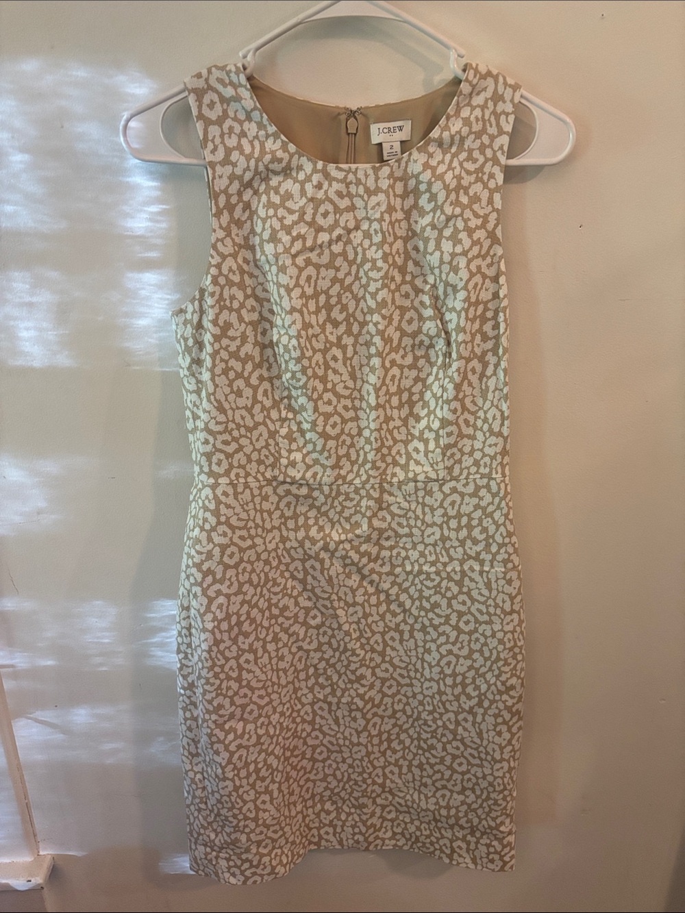 J. Crew Beige and White Basketweave Leopard Print Sheath Midi Dress Size 2
